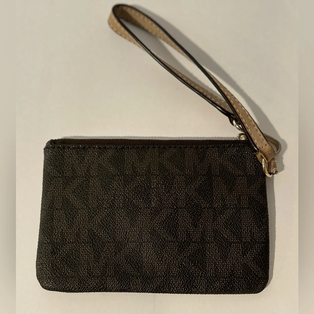 Michael Kors MK Signature Brown Monogram Wristlet Zip Wallet - Picture 7 of 11